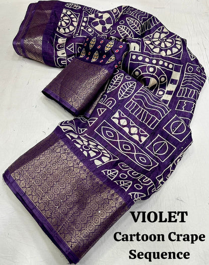 Soft Cotton Crape Saree with woven sequence design all over. - Swaraas