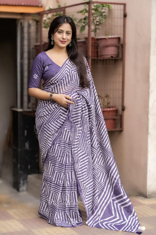 Pure chanderi cotton saree with hand batik prints