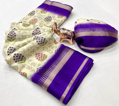 Fancy Soft Cotton Blend Saree with Batik Print, Multi-Sequins Work & Kalamkari Pallu – With Printed Blouse