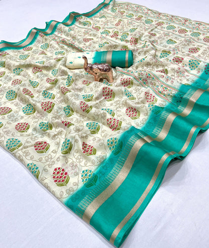 Fancy Soft Cotton Blend Saree with Batik Print, Multi-Sequins Work & Kalamkari Pallu – With Printed Blouse