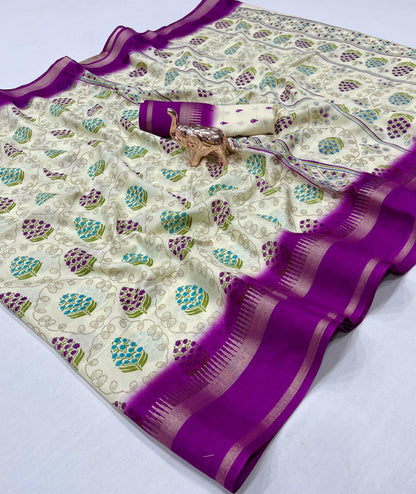 Fancy Soft Cotton Blend Saree with Batik Print, Multi-Sequins Work & Kalamkari Pallu – With Printed Blouse