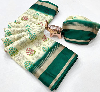 Fancy Soft Cotton Blend Saree with Batik Print, Multi-Sequins Work & Kalamkari Pallu – With Printed Blouse