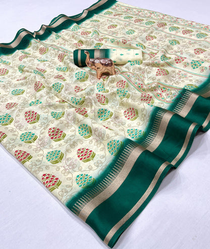 Fancy Soft Cotton Blend Saree with Batik Print, Multi-Sequins Work & Kalamkari Pallu – With Printed Blouse