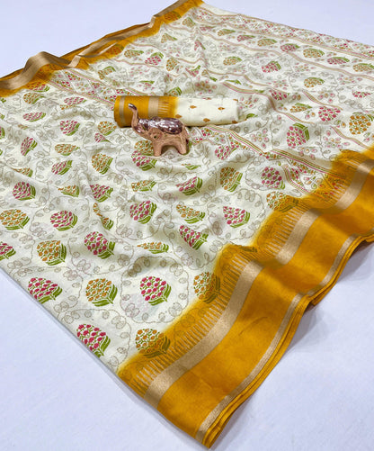 Fancy Soft Cotton Blend Saree with Batik Print, Multi-Sequins Work & Kalamkari Pallu – With Printed Blouse