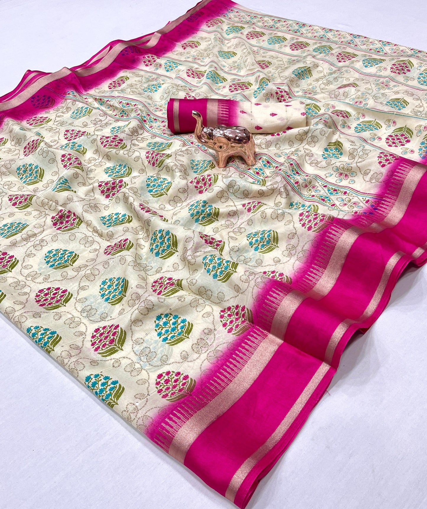 Fancy Soft Cotton Blend Saree with Batik Print, Multi-Sequins Work & Kalamkari Pallu – With Printed Blouse