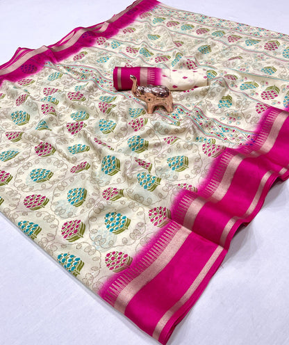 Fancy Soft Cotton Blend Saree with Batik Print, Multi-Sequins Work & Kalamkari Pallu – With Printed Blouse