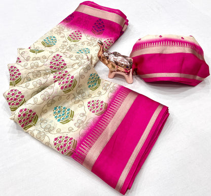 Fancy Soft Cotton Blend Saree with Batik Print, Multi-Sequins Work & Kalamkari Pallu – With Printed Blouse