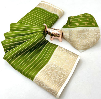 Premium Georgette All Over Weaving Saree with Rich Jacquard Border & Batik Print Blouse