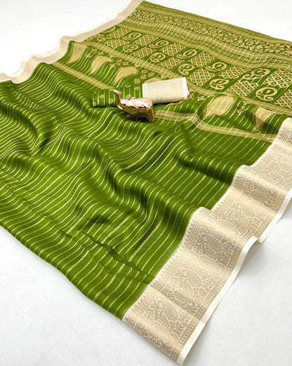 Premium Georgette All Over Weaving Saree with Rich Jacquard Border & Batik Print Blouse