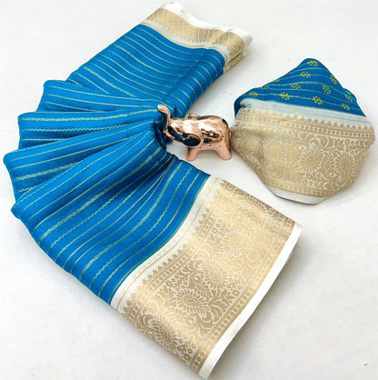 Premium Georgette All Over Weaving Saree with Rich Jacquard Border & Batik Print Blouse