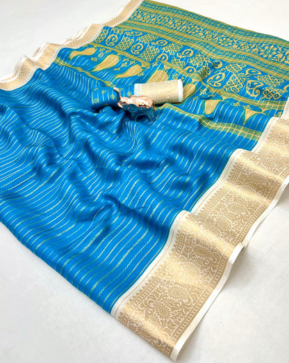 Premium Georgette All Over Weaving Saree with Rich Jacquard Border & Batik Print Blouse