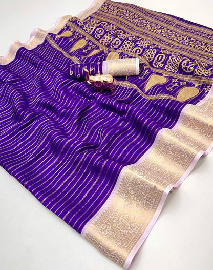 Premium Georgette All Over Weaving Saree with Rich Jacquard Border & Batik Print Blouse