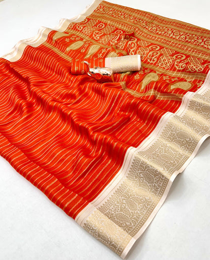 Premium Georgette All Over Weaving Saree with Rich Jacquard Border & Batik Print Blouse