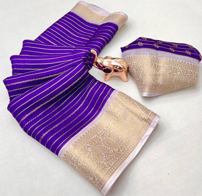 Premium Georgette All Over Weaving Saree with Rich Jacquard Border & Batik Print Blouse