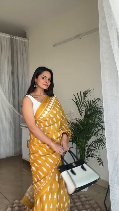 Elegant Digital Print Linen Saree with Blouse – 6.3 Mtr (Single Colour Catalog)