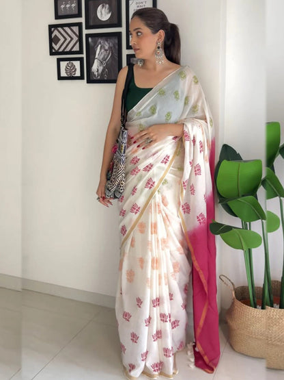 Elegant Digital Print Linen Saree with Blouse – 6.3 Mtr (Single Colour Catalog)