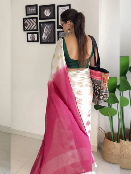 Elegant Digital Print Linen Saree with Blouse – 6.3 Mtr (Single Colour Catalog)