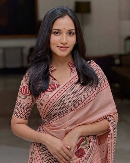 Elegant Digital Print Linen Saree with Blouse – 6.3 Mtr (Single Colour Catalog)