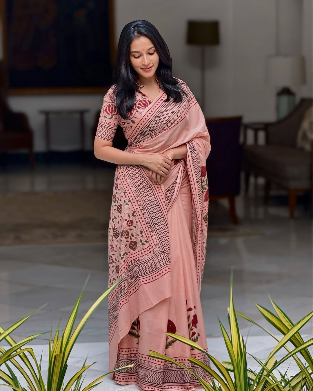 Elegant Digital Print Linen Saree with Blouse – 6.3 Mtr (Single Colour Catalog)