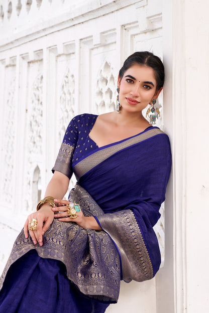 Chinon Fabric Self-Printed Saree with Zari Weaving | Designer Chinon Blouse | 5.5 Meters