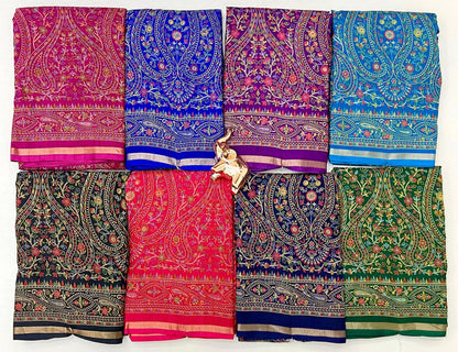 Pure Soft Tussar Silk Kashmiri Printed Saree with Rich Pallu & Golden Border | Elegant Traditional Wear