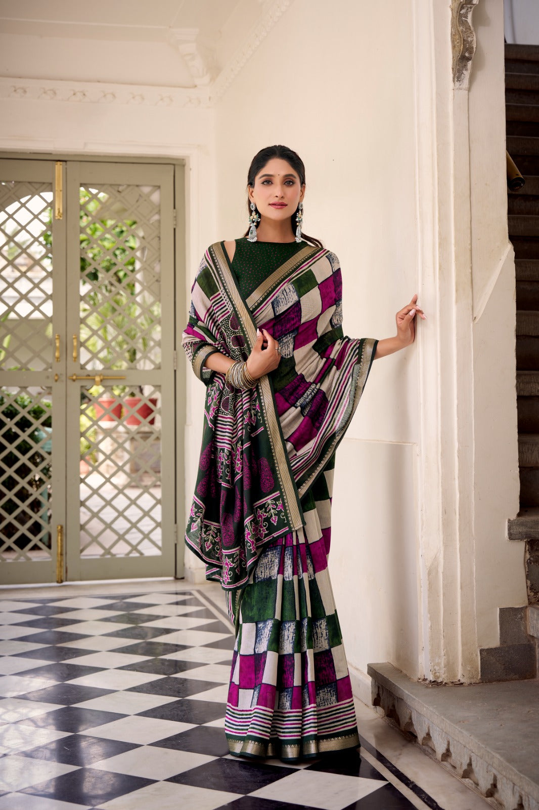 Chanderi Printed Saree Collection – Elegant Temple Border Design