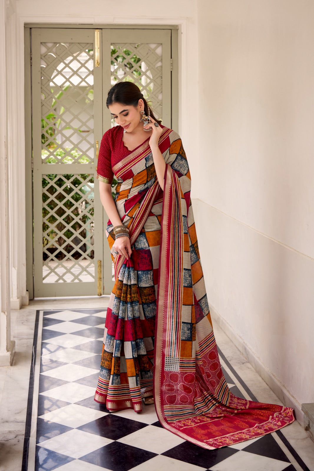 Chanderi Printed Saree Collection – Elegant Temple Border Design