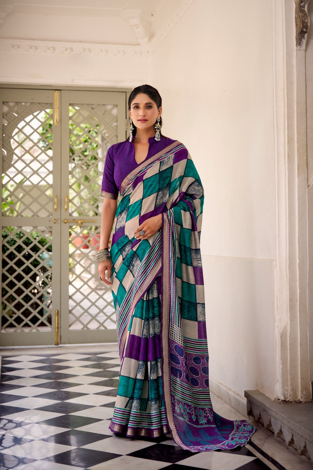 Chanderi Printed Saree Collection – Elegant Temple Border Design