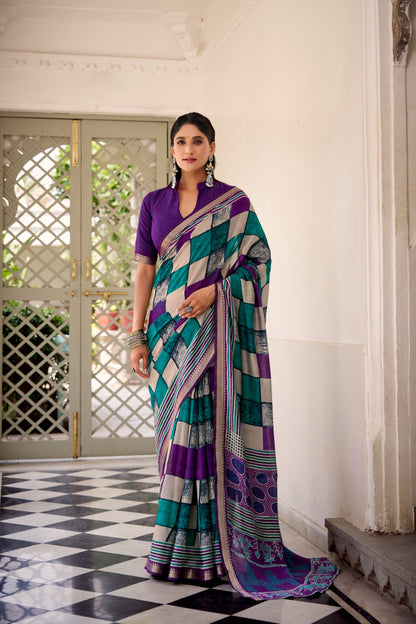 Chanderi Printed Saree Collection – Elegant Temple Border Design