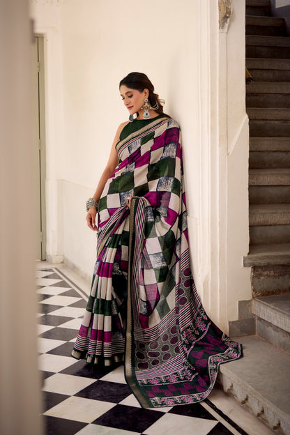 Chanderi Printed Saree Collection – Elegant Temple Border Design
