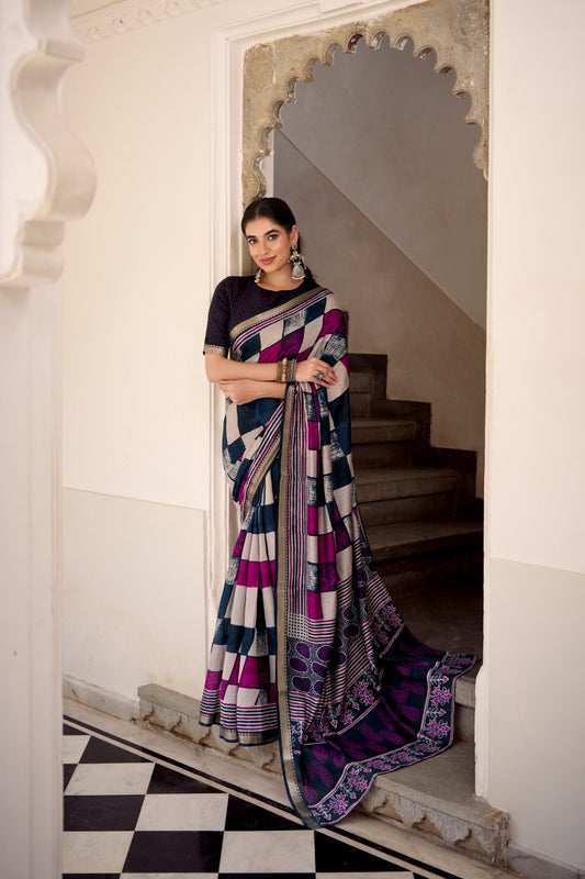 Chanderi Printed Saree Collection – Elegant Temple Border Design
