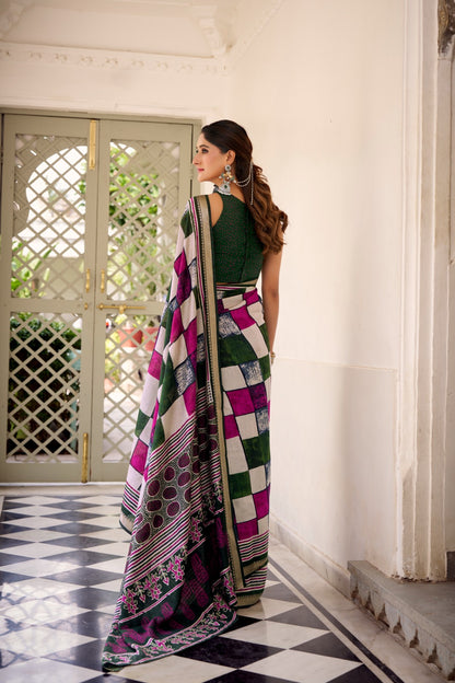 Chanderi Printed Saree Collection – Elegant Temple Border Design