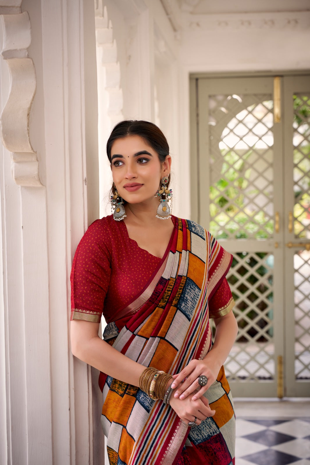 Chanderi Printed Saree Collection – Elegant Temple Border Design