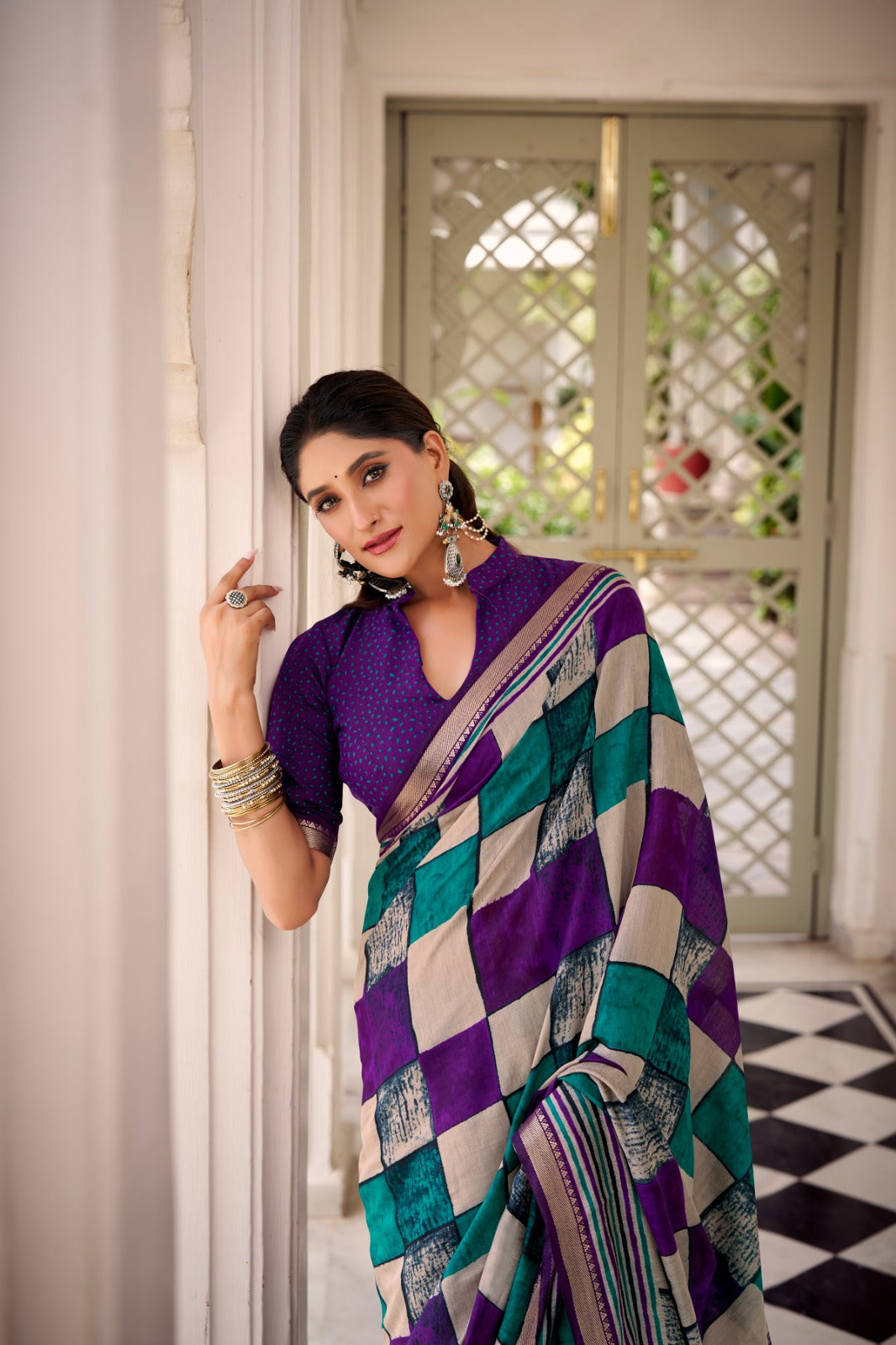 Chanderi Printed Saree Collection – Elegant Temple Border Design