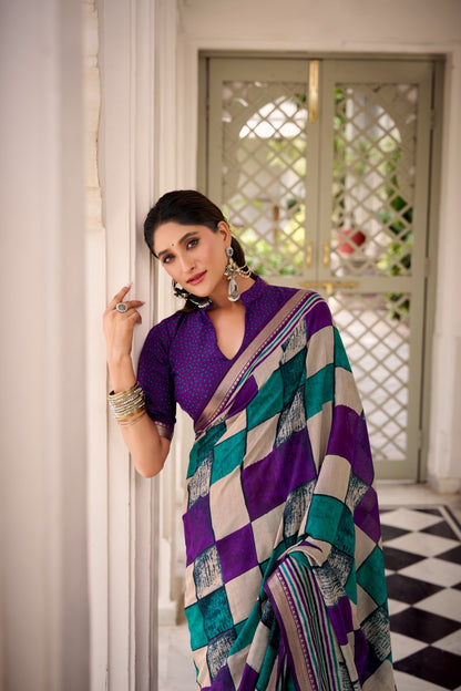 Chanderi Printed Saree Collection – Elegant Temple Border Design