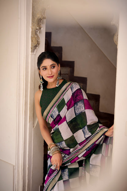 Chanderi Printed Saree Collection – Elegant Temple Border Design