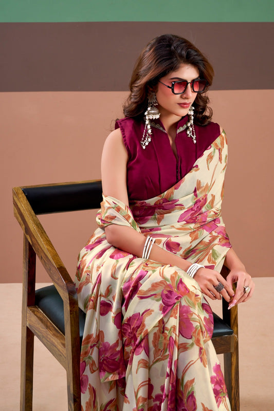 MADHURIMA |heavy satin silk floral printed saree