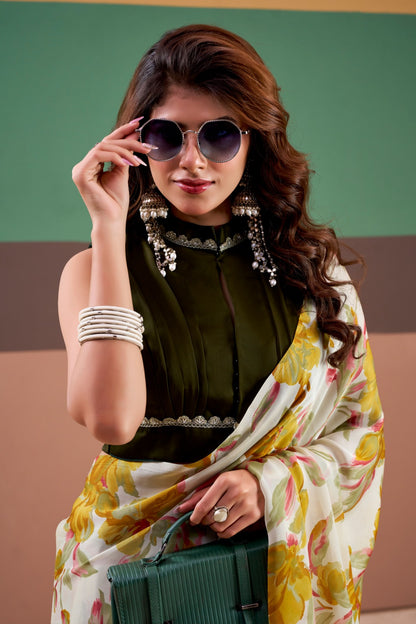 MADHURIMA |heavy satin silk floral printed saree