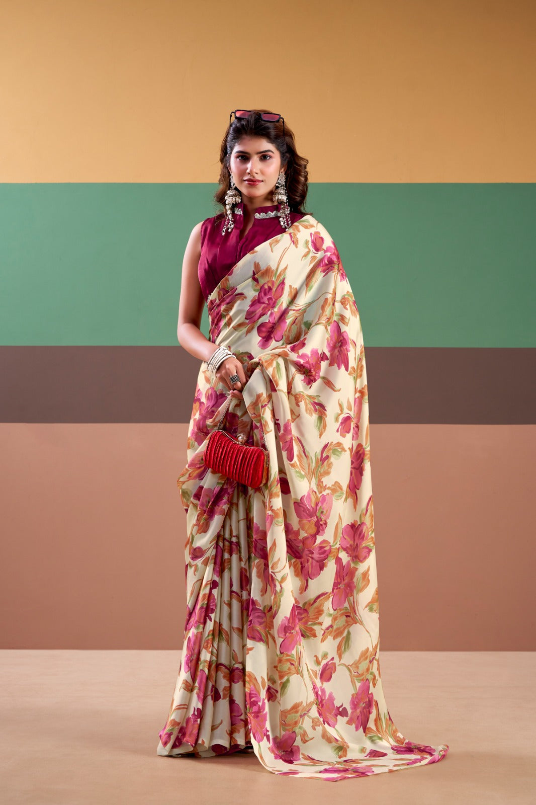 MADHURIMA |heavy satin silk floral printed saree