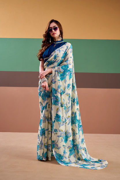 MADHURIMA |heavy satin silk floral printed saree