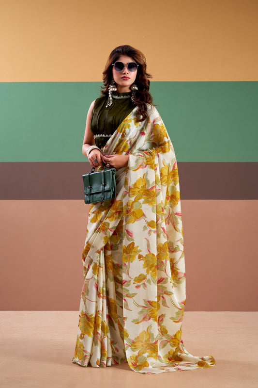 MADHURIMA |heavy satin silk floral printed saree