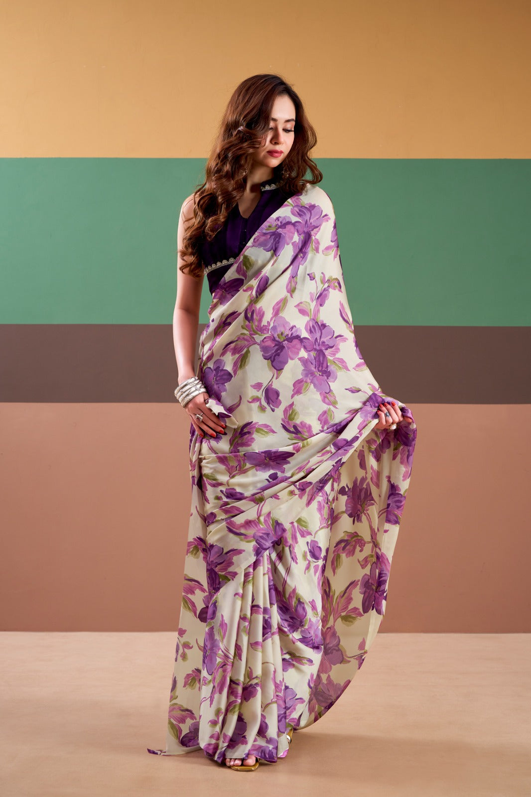 MADHURIMA |heavy satin silk floral printed saree