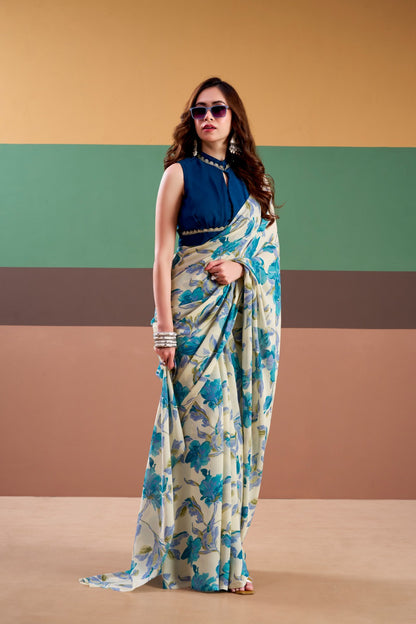 MADHURIMA |heavy satin silk floral printed saree