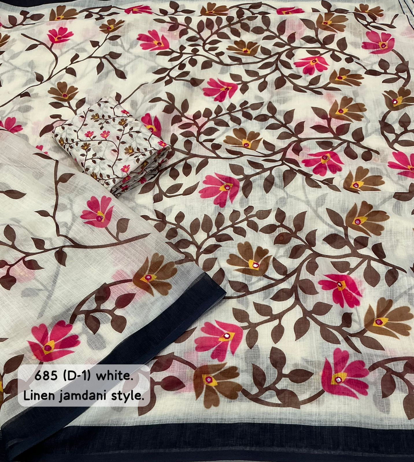 Soft linen saree with jamdani style prints