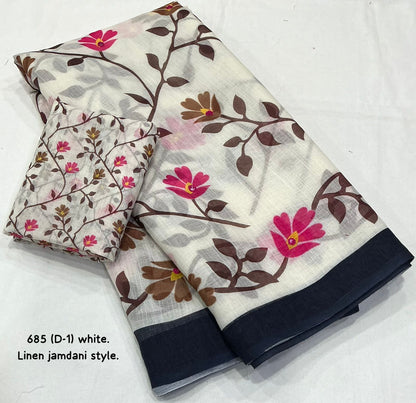 Soft linen saree with jamdani style prints