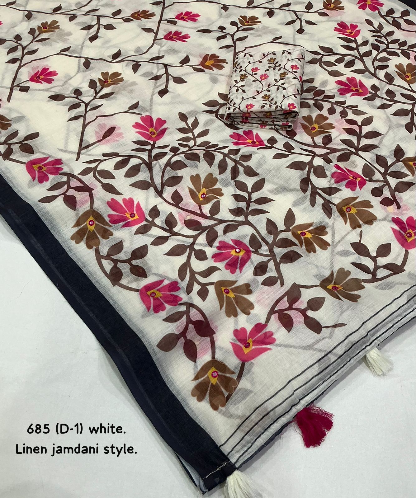 Soft linen saree with jamdani style prints