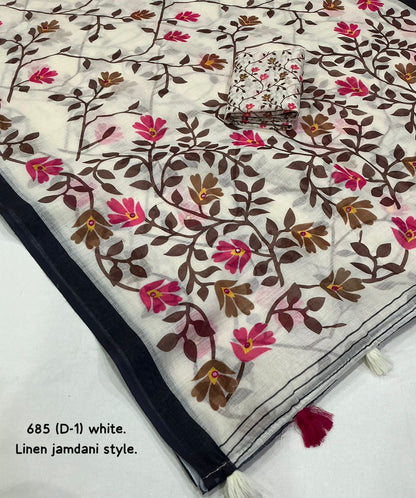 Soft linen saree with jamdani style prints