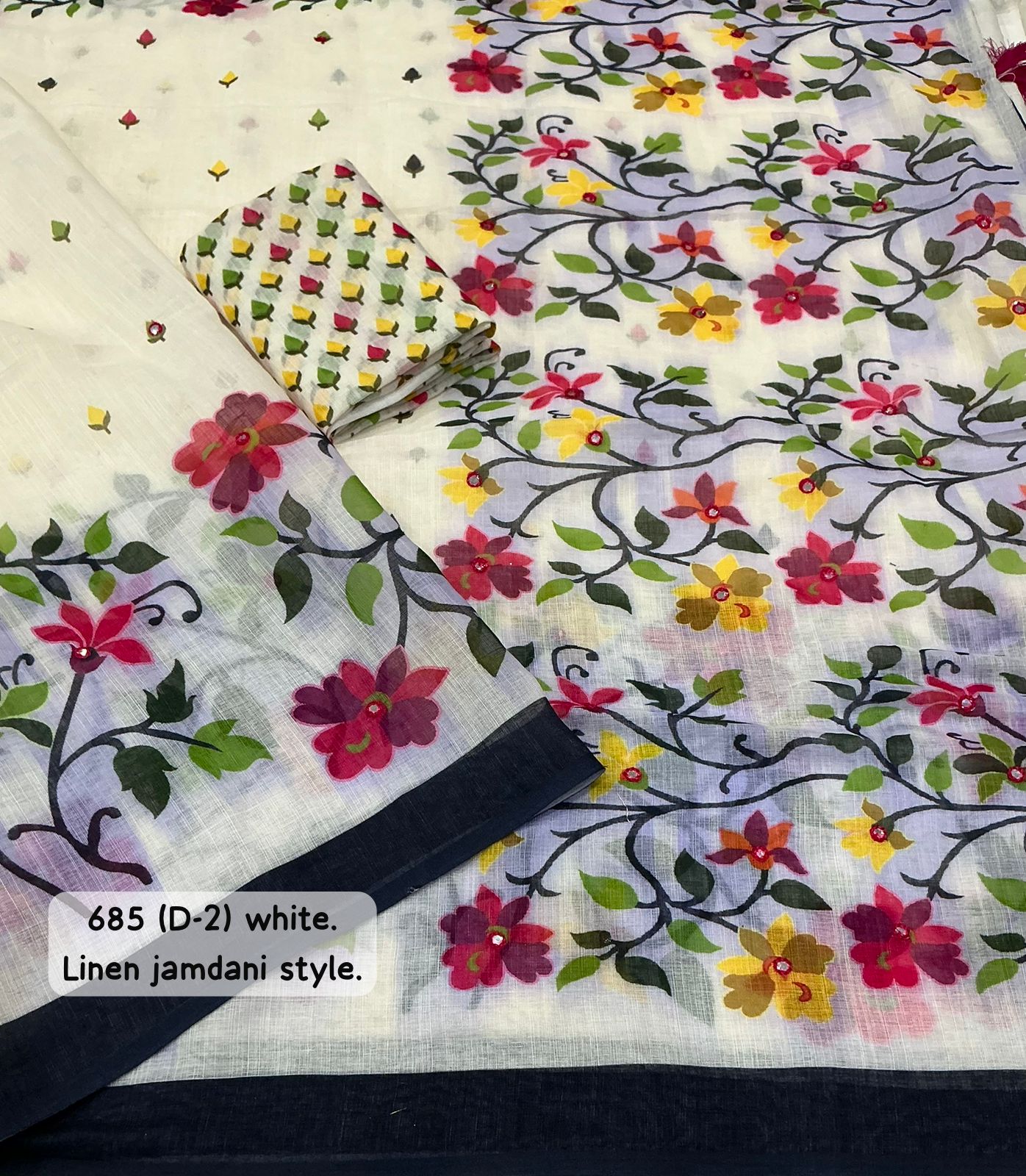 Soft linen saree with jamdani style prints