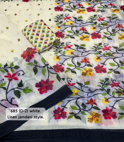 Soft linen saree with jamdani style prints