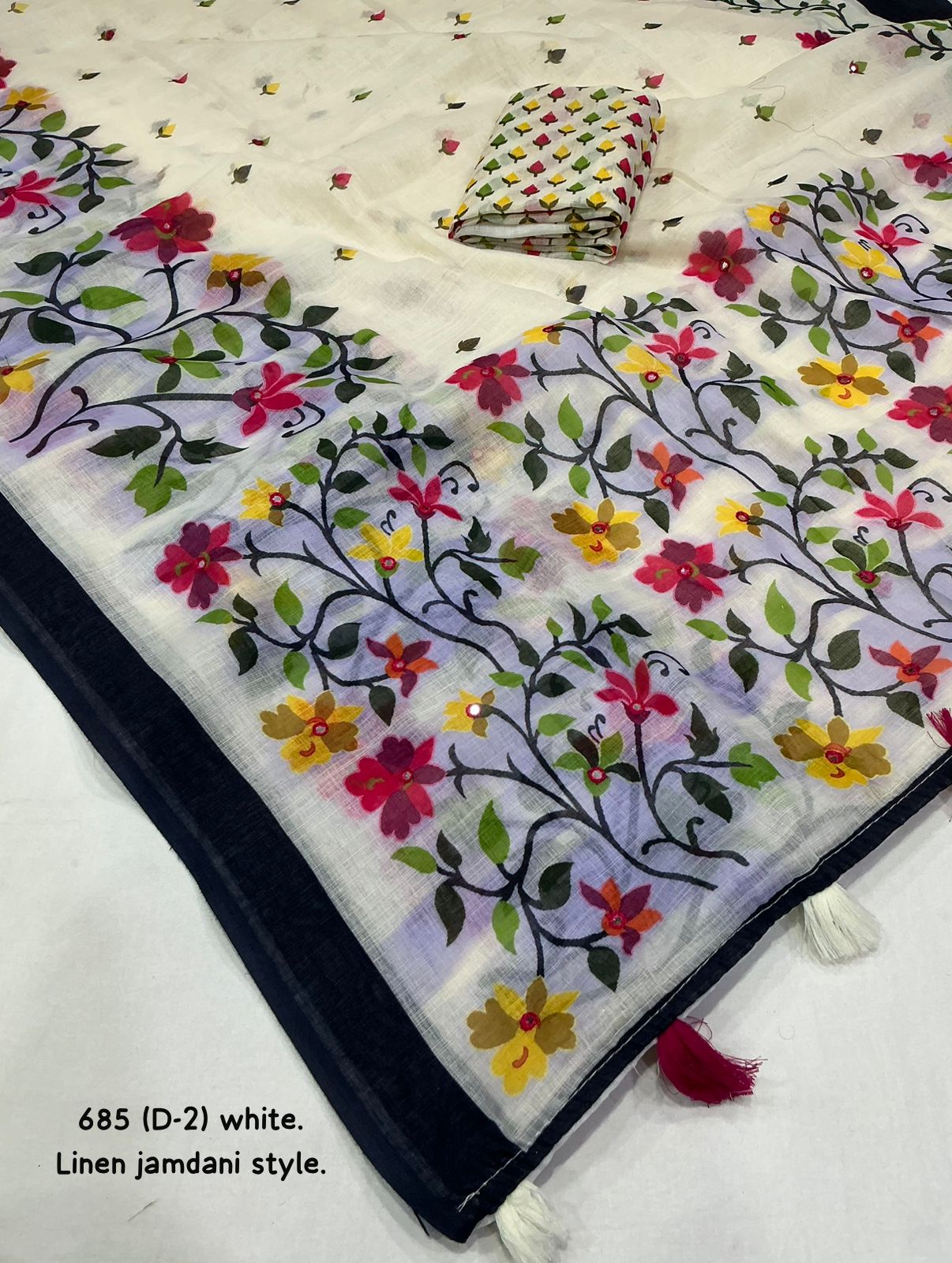 Soft linen saree with jamdani style prints